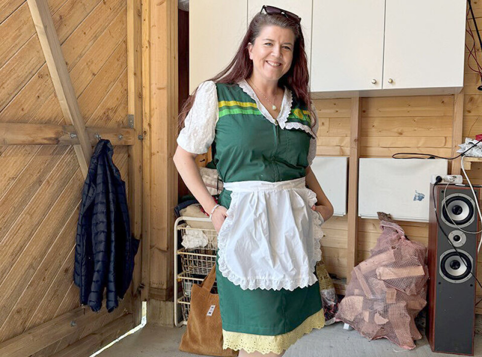Karianne Dale lagde denne kjolen da hun skulle på jobb for Felleskjøpet på Dyregod-dagene i fjor. Til sommerfesten på jobben fikk kjolen forkle også.